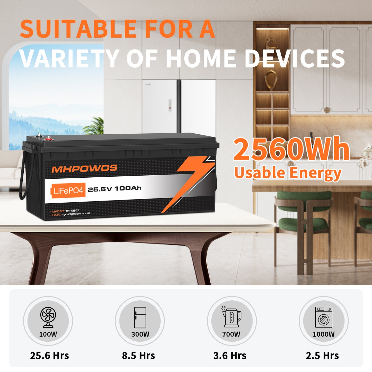 MHPOWOS 25.6V100Ah LifePO4 Battery
