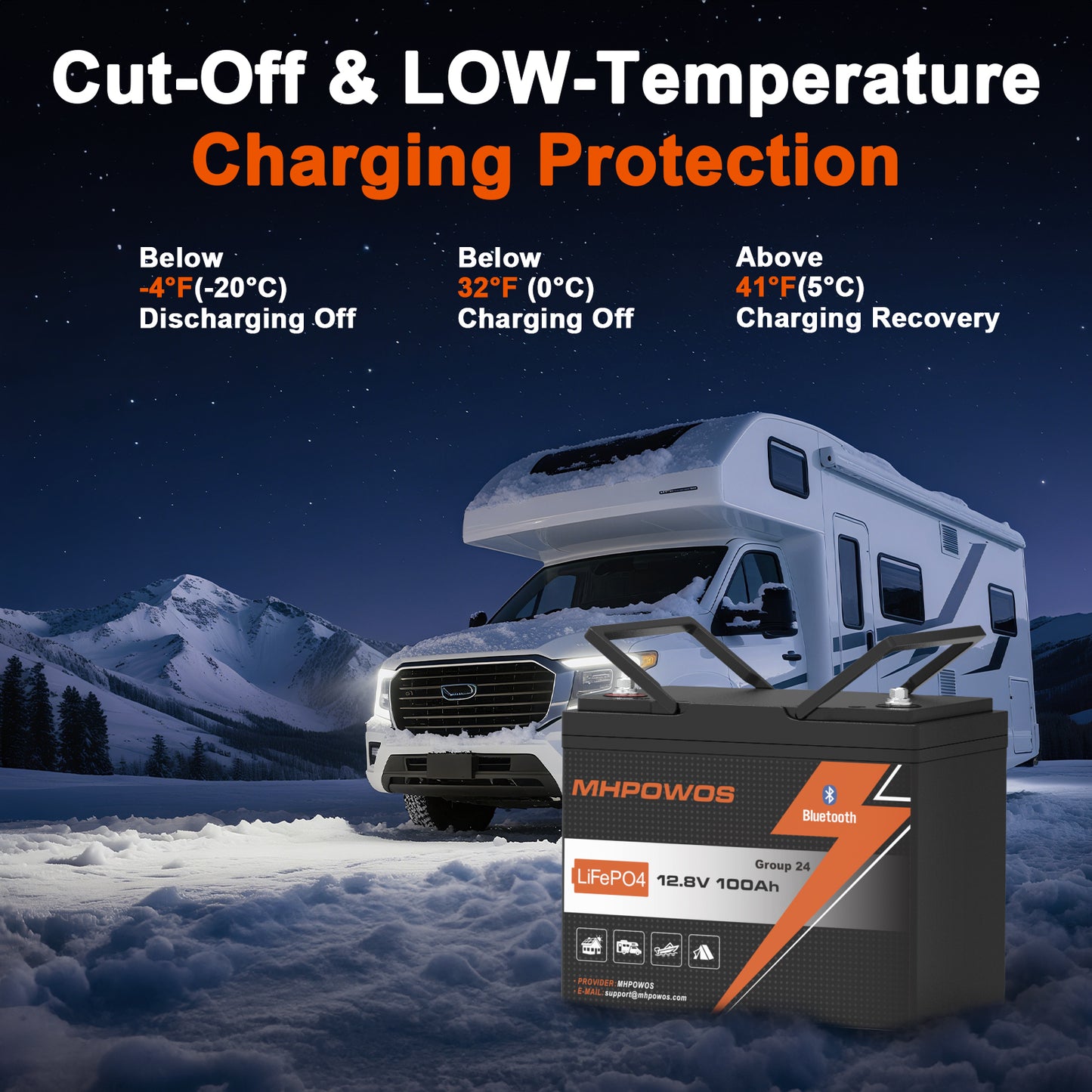 MHPOWOS 12V100Ah Group 24 Bluetooth LiFePO4 Battery