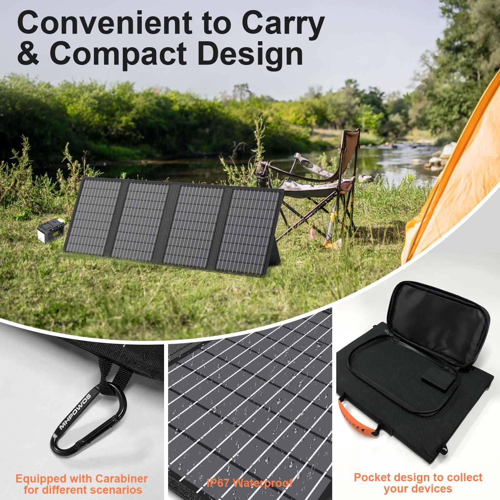 MHPOWOS 60W Portable Solar Panel Foldable Solar Charger with USB-C, USB-A & DC Output for Camping, RV, Hiking, Travel & Power Stations
