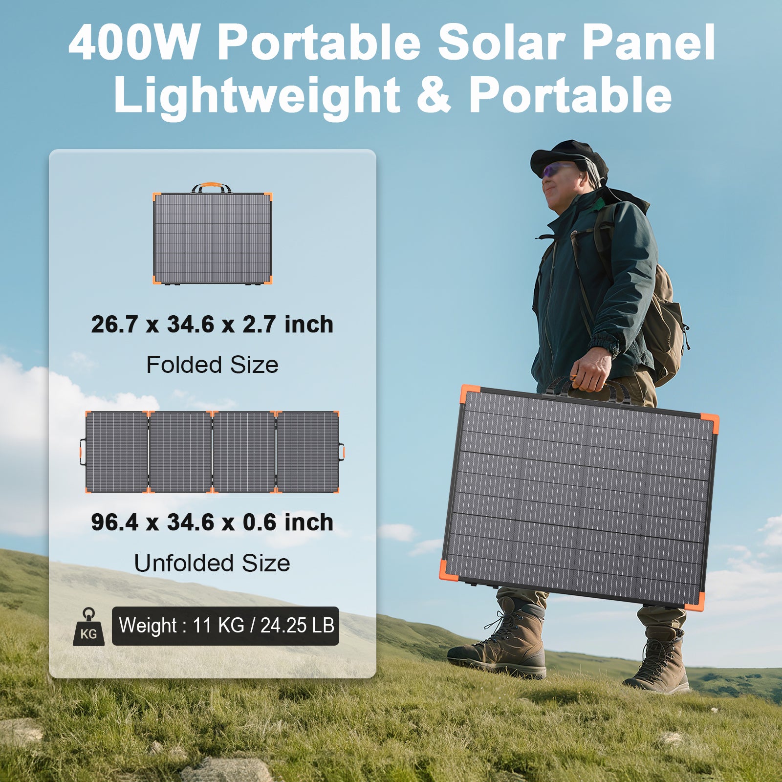 MHPOWOS 400W Bifacial Foldable Solar Panel | High-Output Solar