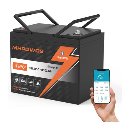 MHPOWOS 12V100Ah Group 24 Bluetooth LiFePO4 Battery