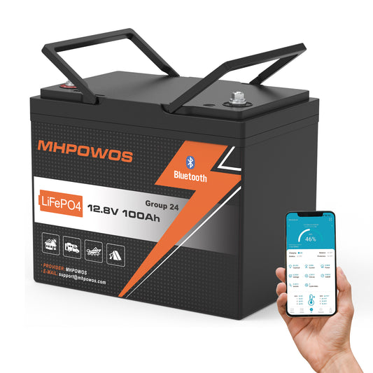 MHPOWOS 12V100Ah Group 24 Bluetooth LiFePO4 Battery